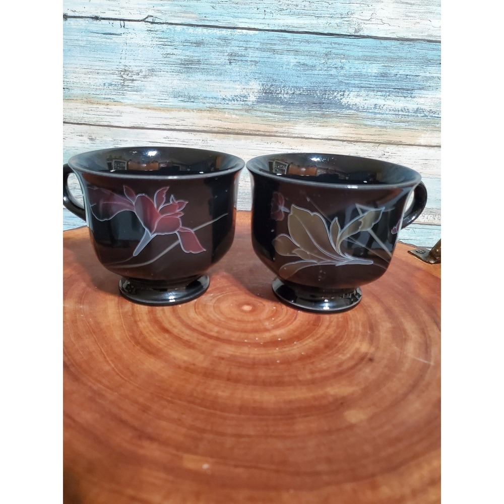 Mikasa Continental Ebony Fleur Coffee Cups Mugs Set of 2 F3024 Japan Floral